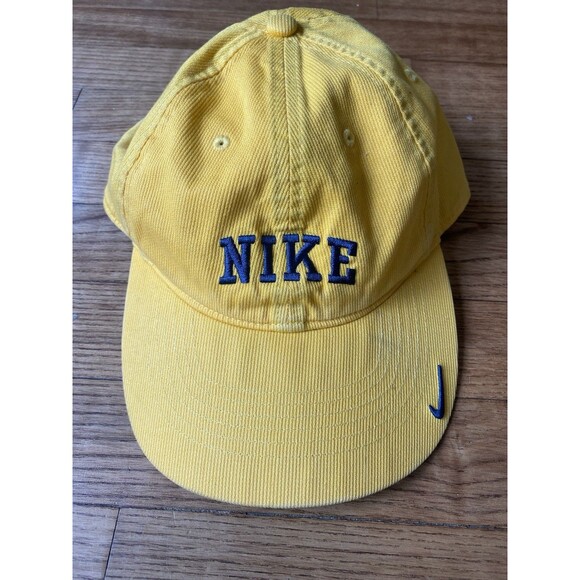 ULTRA RARE VINTAGE Y2K NIKE SPELLOUT YELLOW/BLUE CORDUROY ADJUSTIBLE HAT - Picture 1 of 6